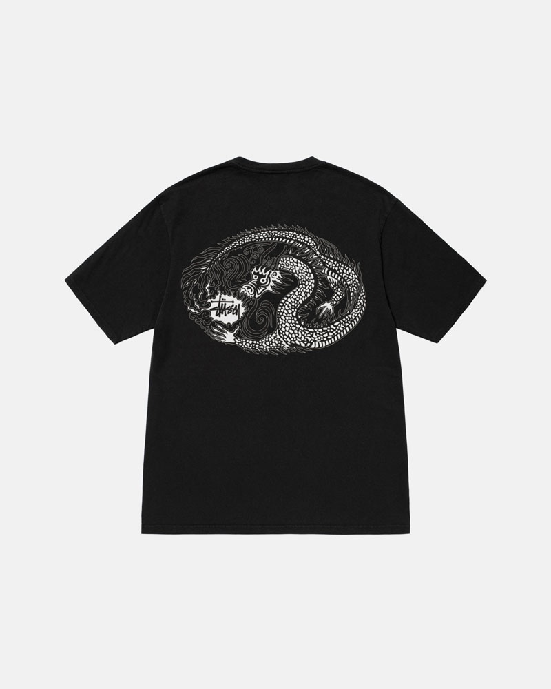 T Shirts Stussy Mosaic Dragon Pigment Dyed Noir | WUR-97723075