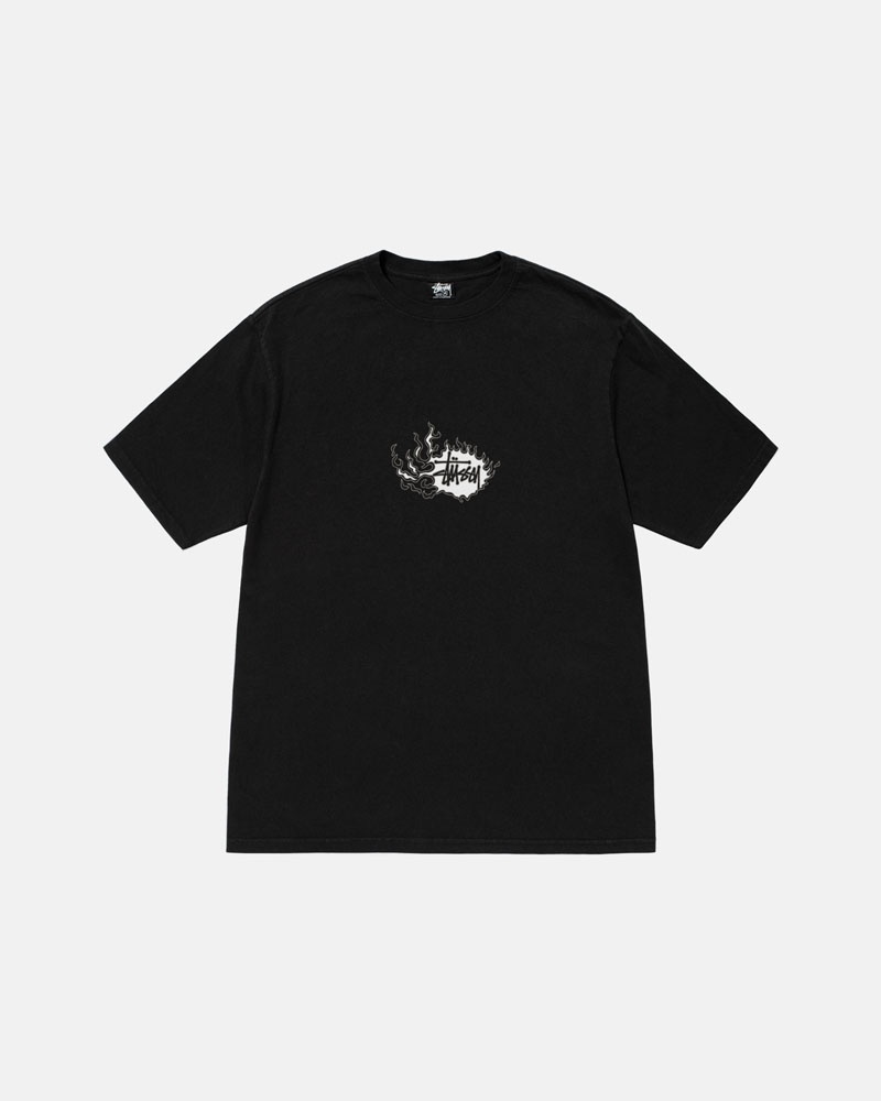 T Shirts Stussy Mosaic Dragon Pigment Dyed Noir | WUR-97723075