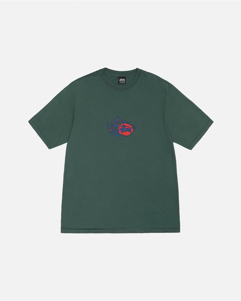 T Shirts Stussy Mosaic Dragon Pigment Dyed Vert | IJR-24492851