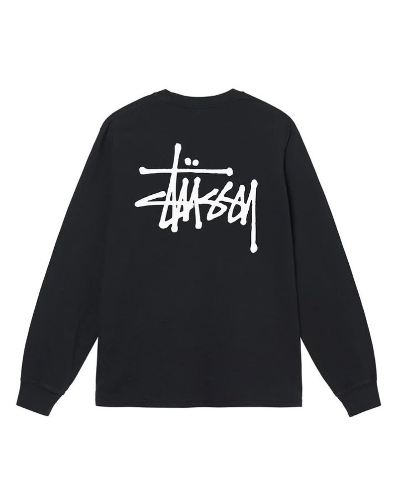 T Shirts Stussy Basic Stüssy Pigment Dyed LS Noir | UWI-64018275