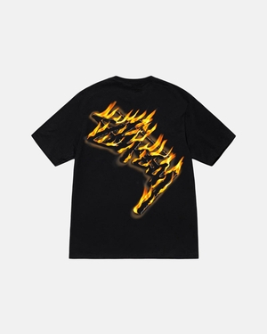 T Shirts Stussy Burning Stock Noir | BPT-16618131