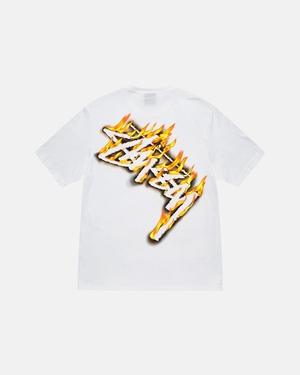 T Shirts Stussy Burning Stock Blanche | NOD-96158816