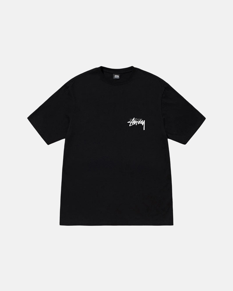 T Shirts Stussy Burning Stock Noir | BPT-16618131