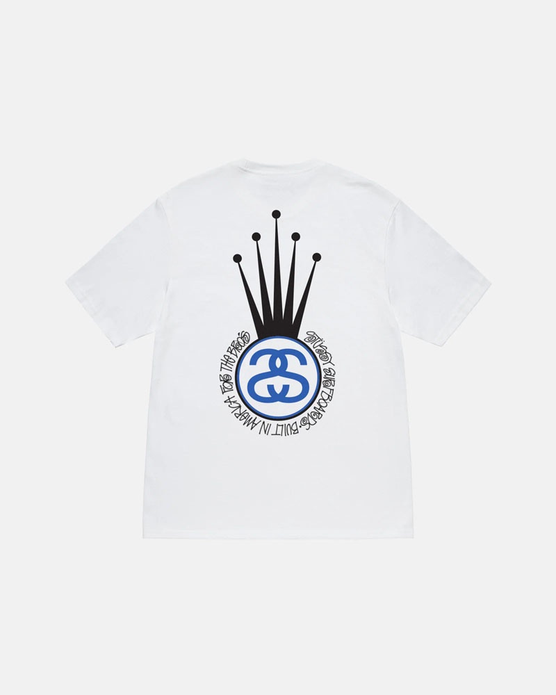 T Shirts Stussy Crown Link Blanche | DFW-23029007