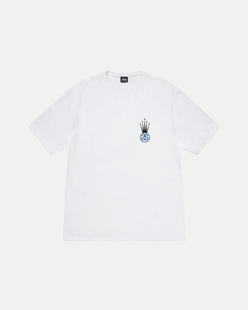 T Shirts Stussy Crown Link Blanche | DFW-23029007