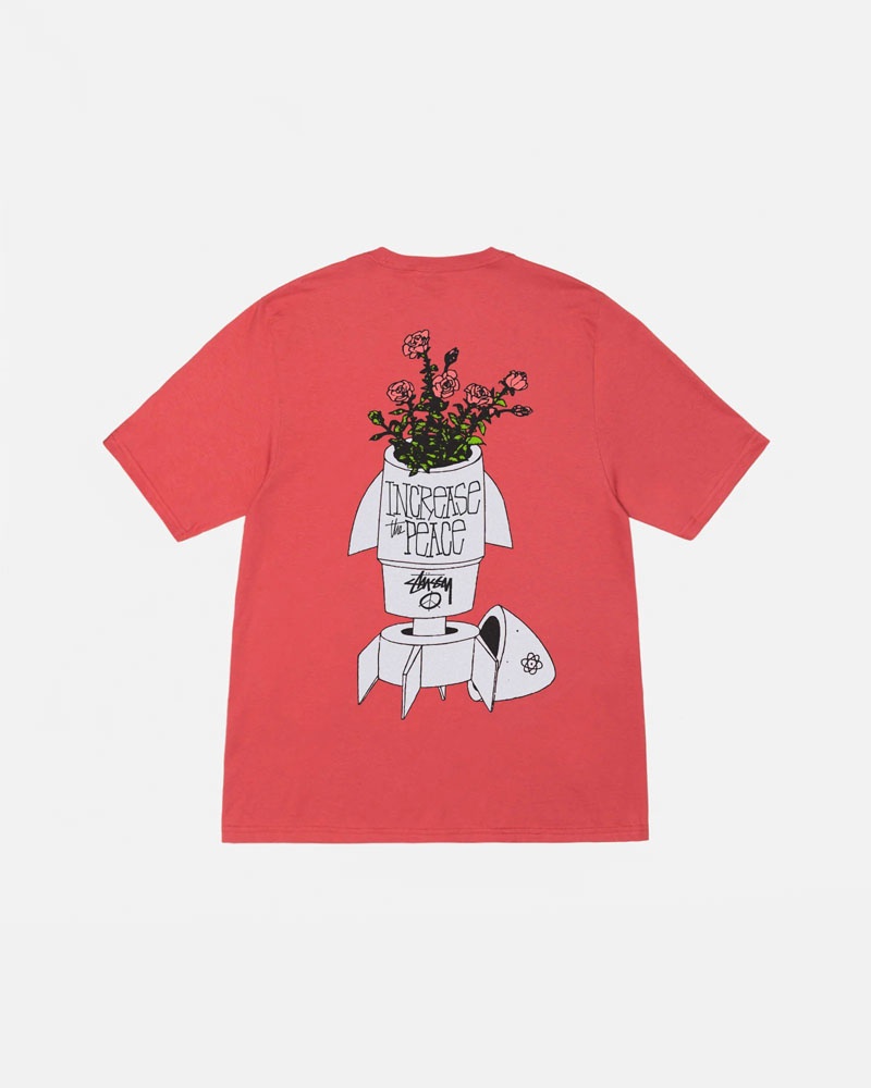 T Shirts Stussy Flower Bomb Red Fleur Rouge | KLJ-25079252