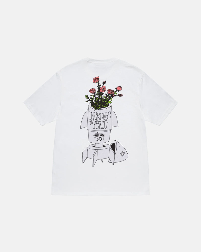 T Shirts Stussy Flower Bomb White Fleur Blanche | XGF-50269113