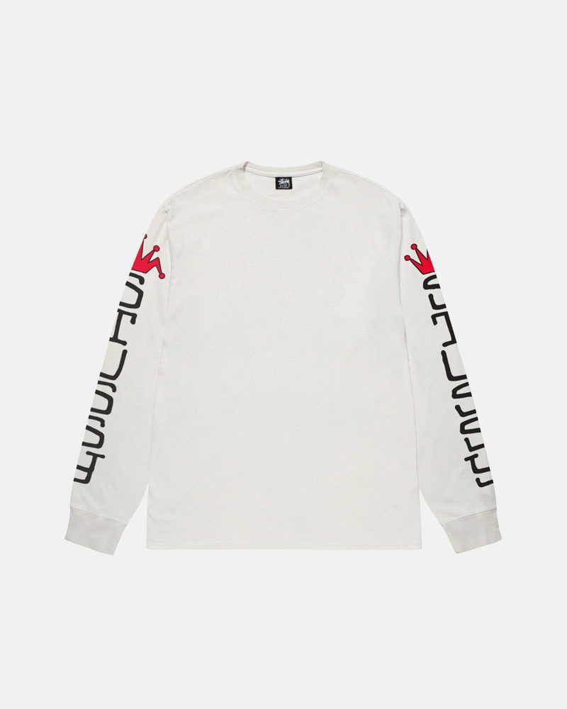 T Shirts Stussy Jumbo LS Pigment Dyed Blanche | UVZ-69267118