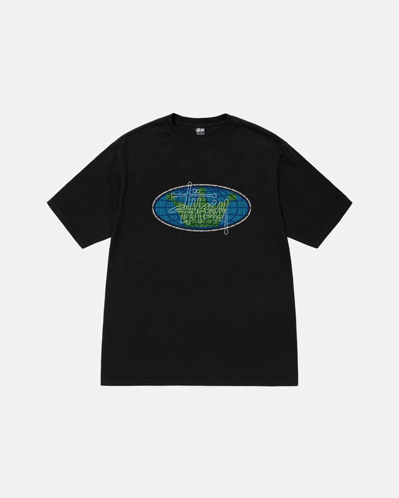 T Shirts Stussy King Of The World Pigment Dyed Noir | VZY-20553034