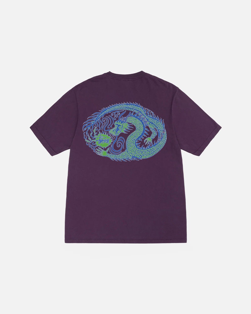 T Shirts Stussy Mosaic Dragon Pigment Dyed Violette | VWL-57141611