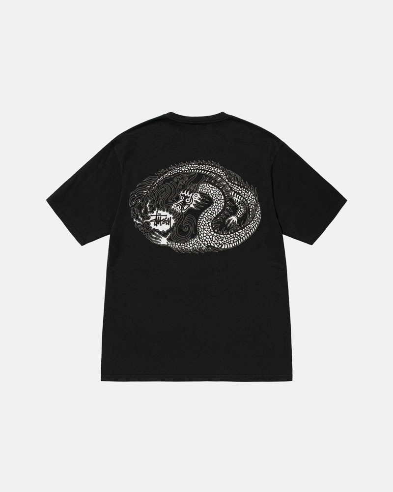 T Shirts Stussy Mosaic Dragon Pigment Dyed Noir | AXH-00104933