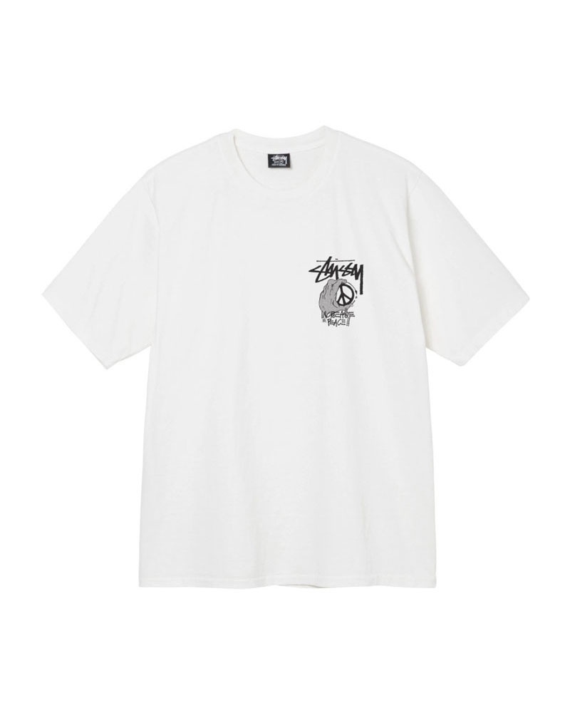 T Shirts Stussy Peace Hand Pigment Dyed Blanche | KAM-56653890