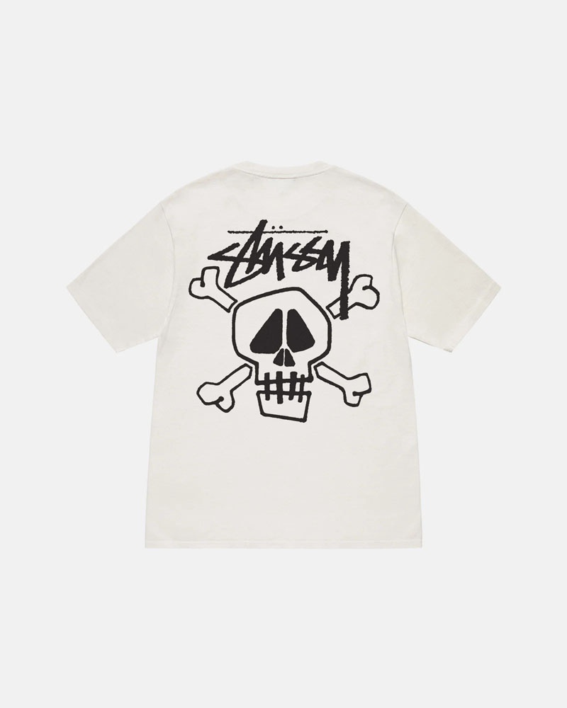 T Shirts Stussy Skull & Bones Pigment Dyed Blanche | QFO-72083322