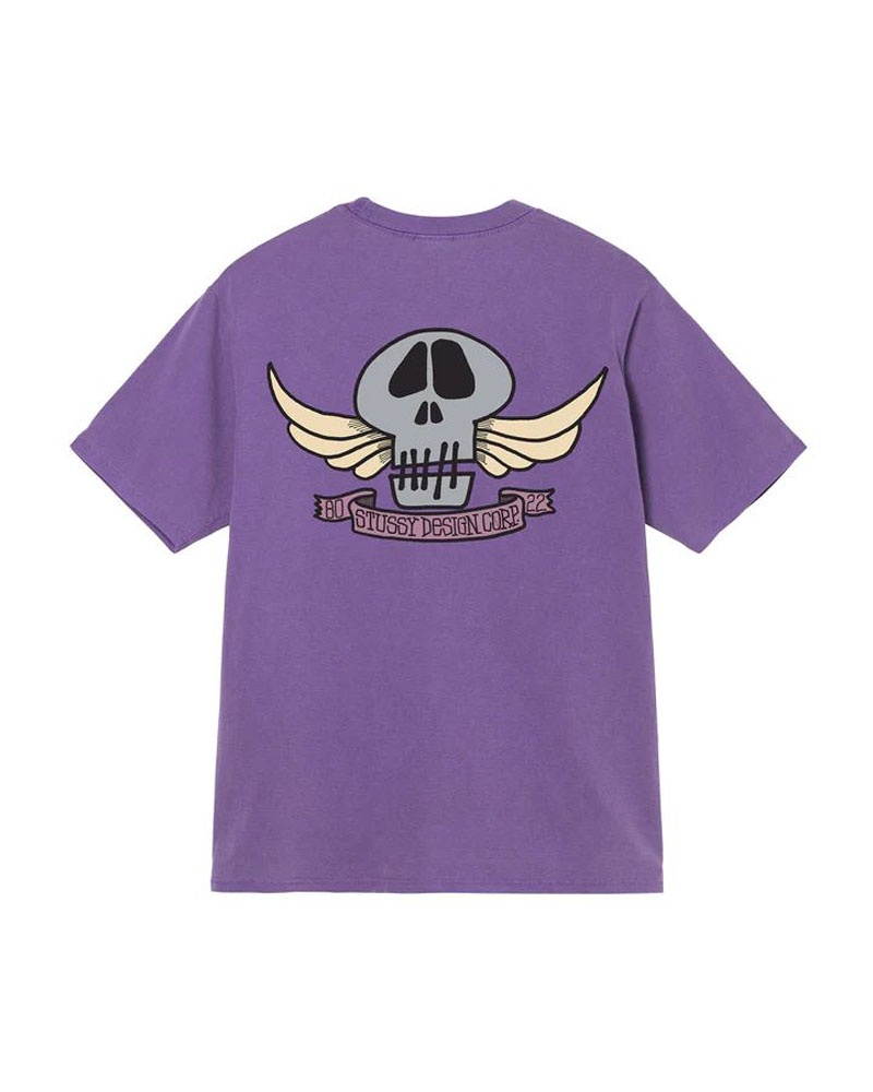 T Shirts Stussy Skull Wings Pigment Dyed Violette | GXP-01051882