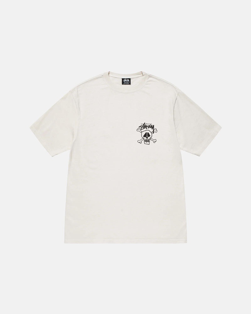 T Shirts Stussy Skull & Bones Pigment Dyed Blanche | QFO-72083322