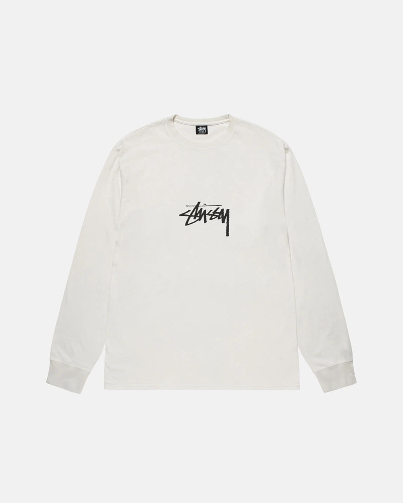 T Shirts Stussy Small Stock LS Pigment Dyed Blanche | YNS-25515074