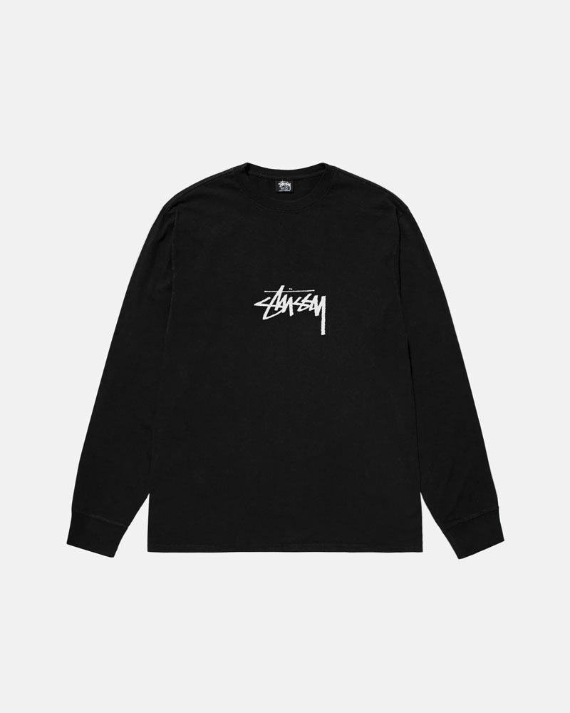 T Shirts Stussy Small Stock LS Pigment Dyed Noir | WRC-27799924