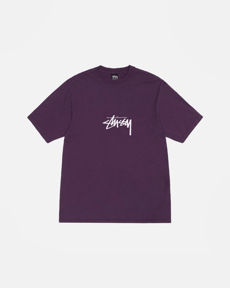 T Shirts Stussy Small Stock Pigment Dyed Violette | FNQ-04996661