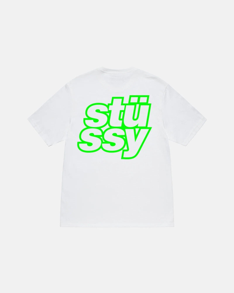 T Shirts Stussy Stacked Blanche | QPU-44829539