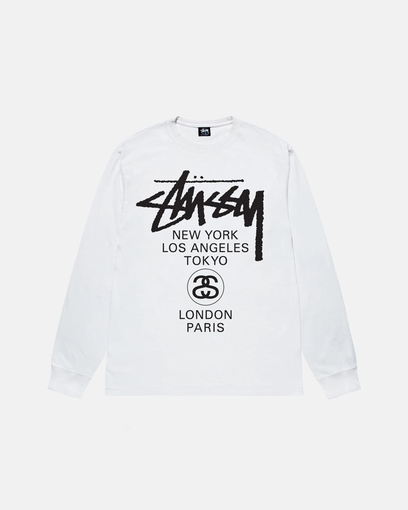 T Shirts Stussy World Tour LS Blanche | JYI-57031991