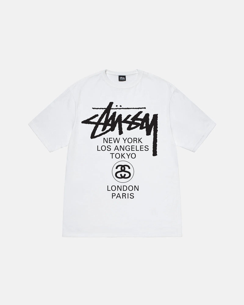 T Shirts Stussy World Tour Blanche | CAP-79635686