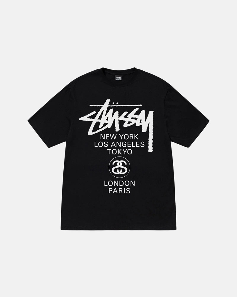 T Shirts Stussy World Tour Noir | IXP-86125664