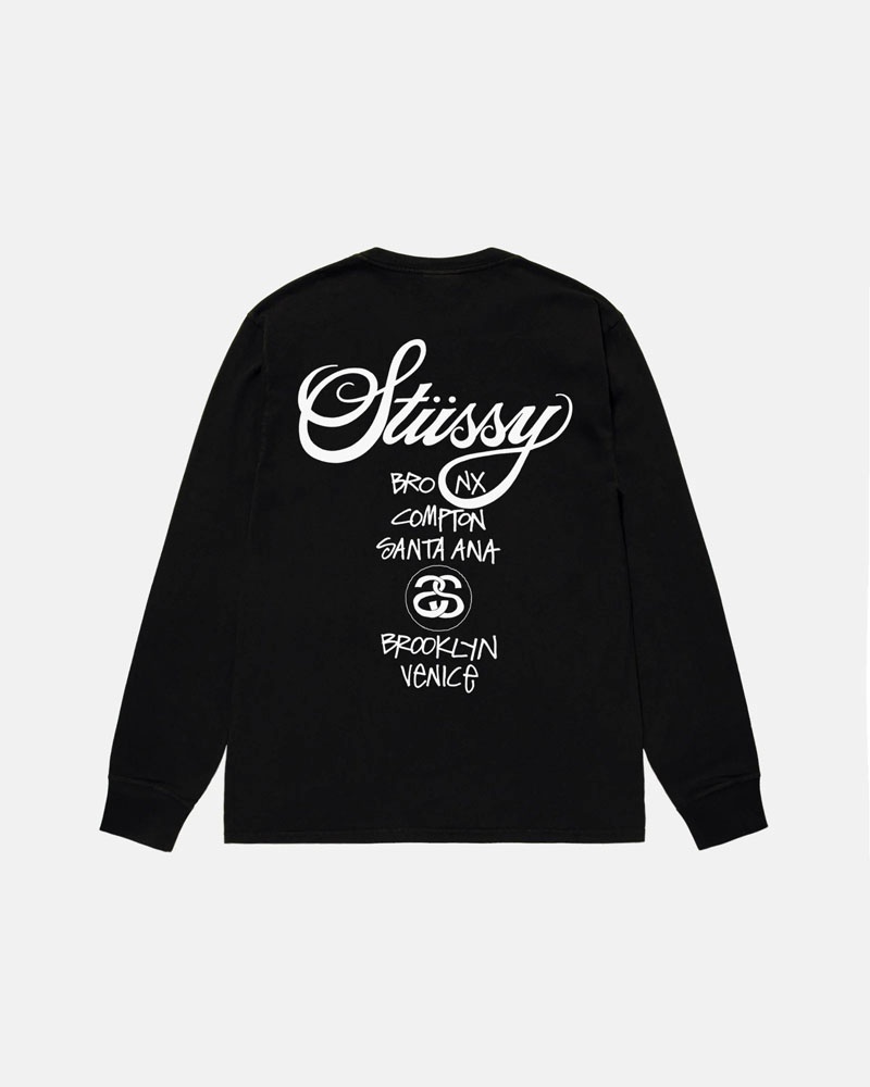 T Shirts Stussy World Tour LS Noir | WGO-84049014