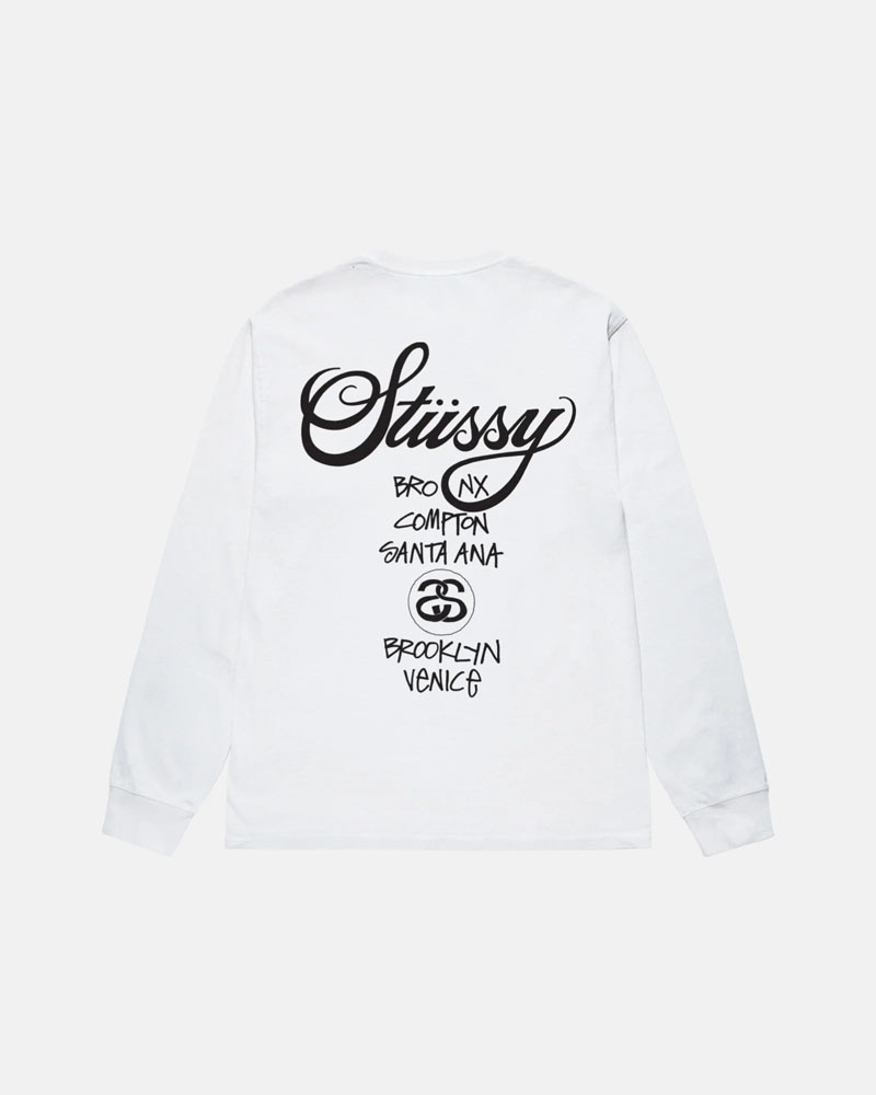 T Shirts Stussy World Tour LS Blanche | JYI-57031991