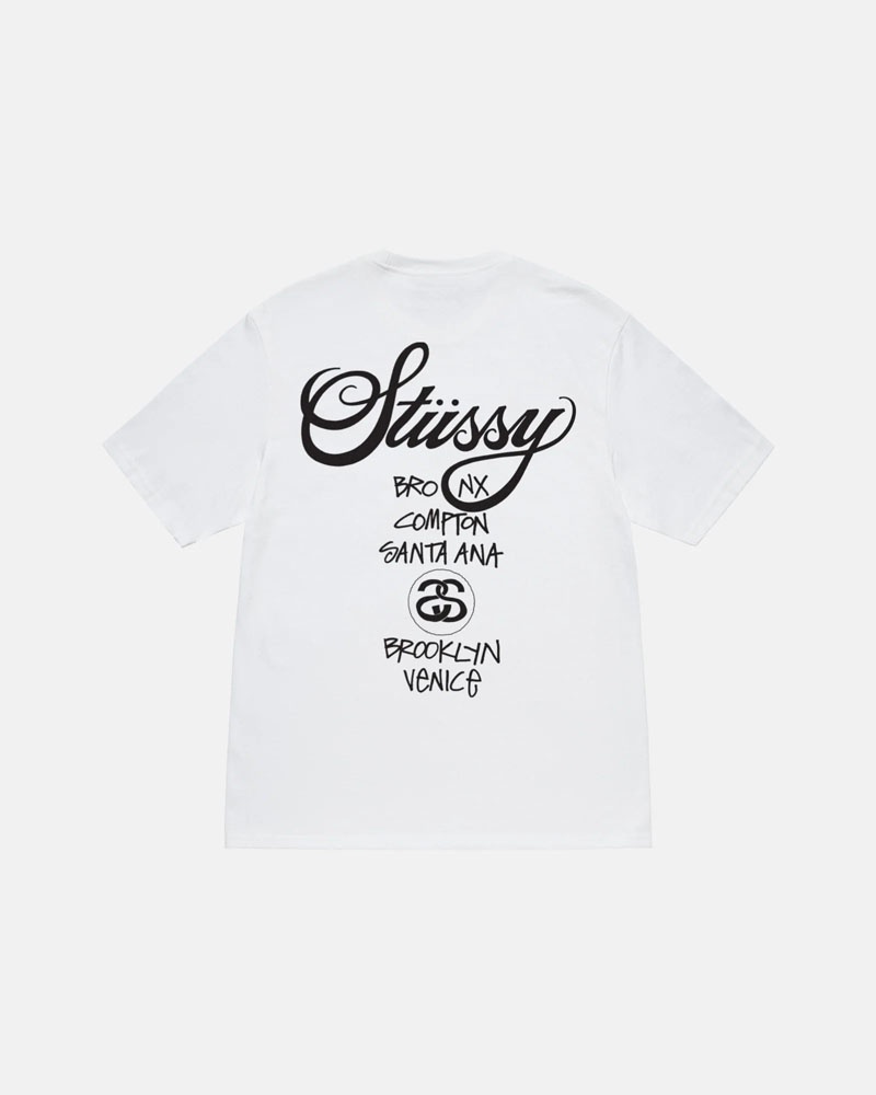 T Shirts Stussy World Tour Blanche | CAP-79635686