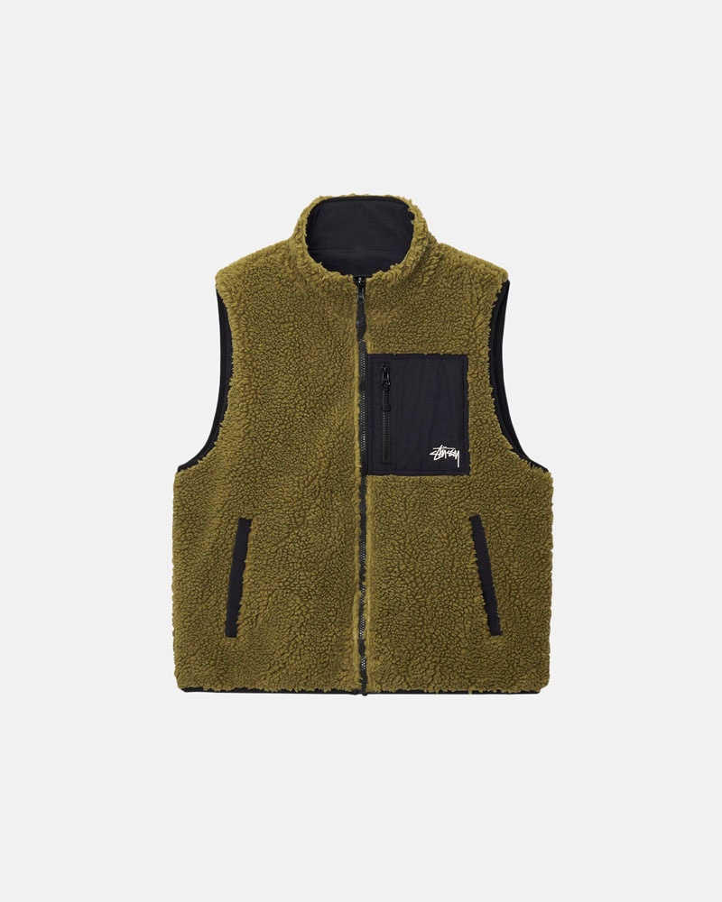 Gilet Stussy Sherpa Reversible Vert Olive | WTJ-51668724