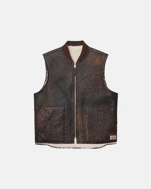 Gilet Stussy Reversible Shearling Workgear Marron | YBV-86312585