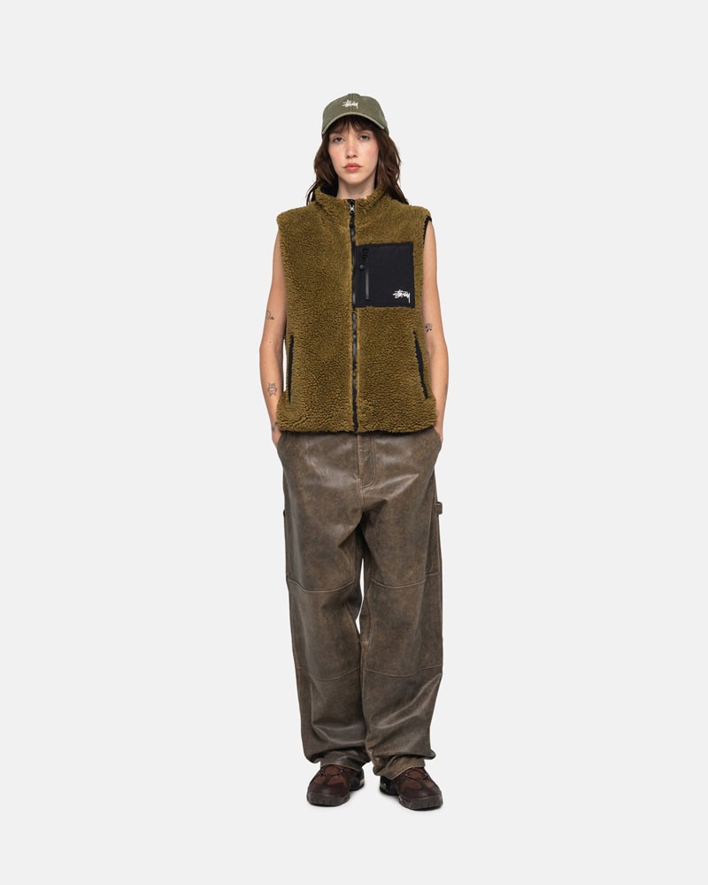 Gilet Stussy Sherpa Reversible Vert Olive | WTJ-51668724