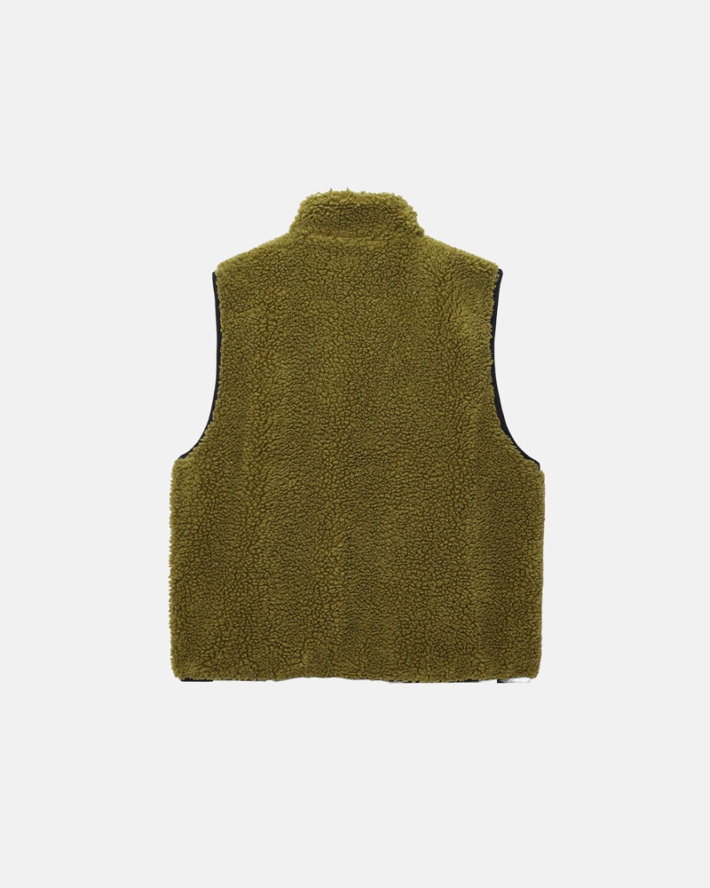 Gilet Stussy Sherpa Reversible Vert Olive | WTJ-51668724