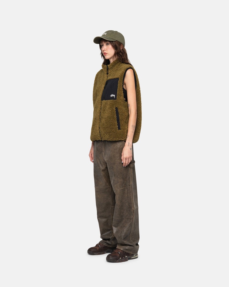 Gilet Stussy Sherpa Reversible Vert Olive | WTJ-51668724