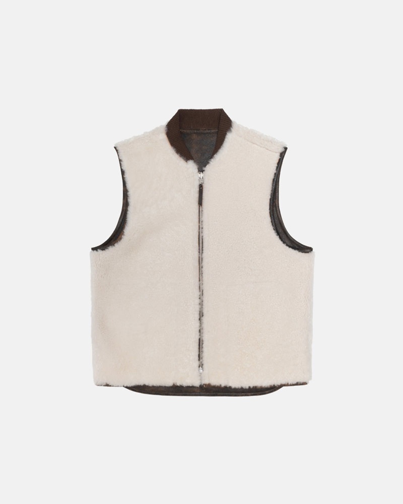 Gilet Stussy Reversible Shearling Workgear Marron | YBV-86312585