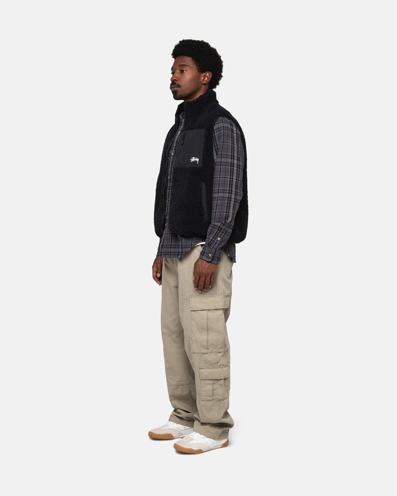 Gilet Stussy Sherpa Reversible Noir | HMQ-94674449