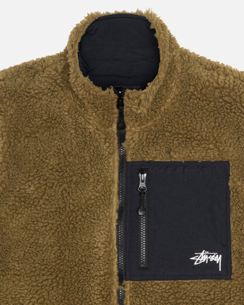 Gilet Stussy Sherpa Reversible Vert Olive | WTJ-51668724