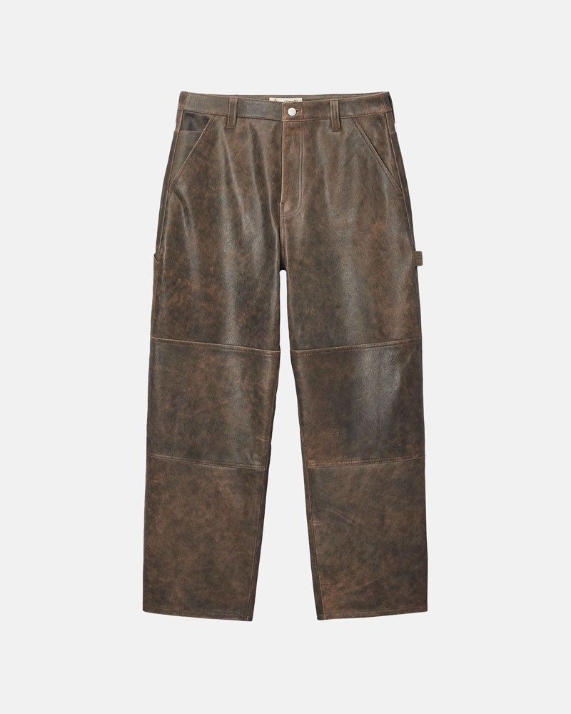 Pantalon Stussy Travail Distressed Cuir Marron | IOS-67297993