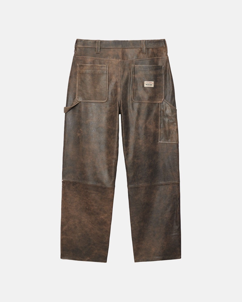 Pantalon Stussy Travail Distressed Cuir Marron | IOS-67297993