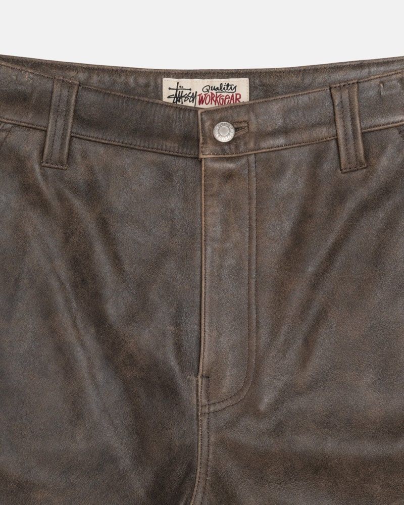 Pantalon Stussy Travail Distressed Cuir Marron | IOS-67297993