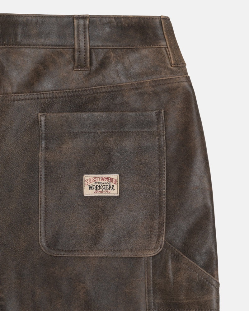 Pantalon Stussy Travail Distressed Cuir Marron | IOS-67297993