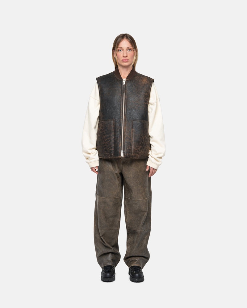 Pantalon Stussy Travail Distressed Cuir Marron | IOS-67297993