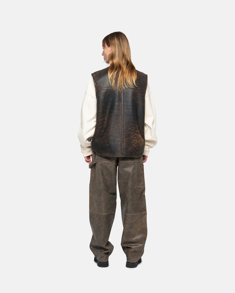 Pantalon Stussy Travail Distressed Cuir Marron | IOS-67297993